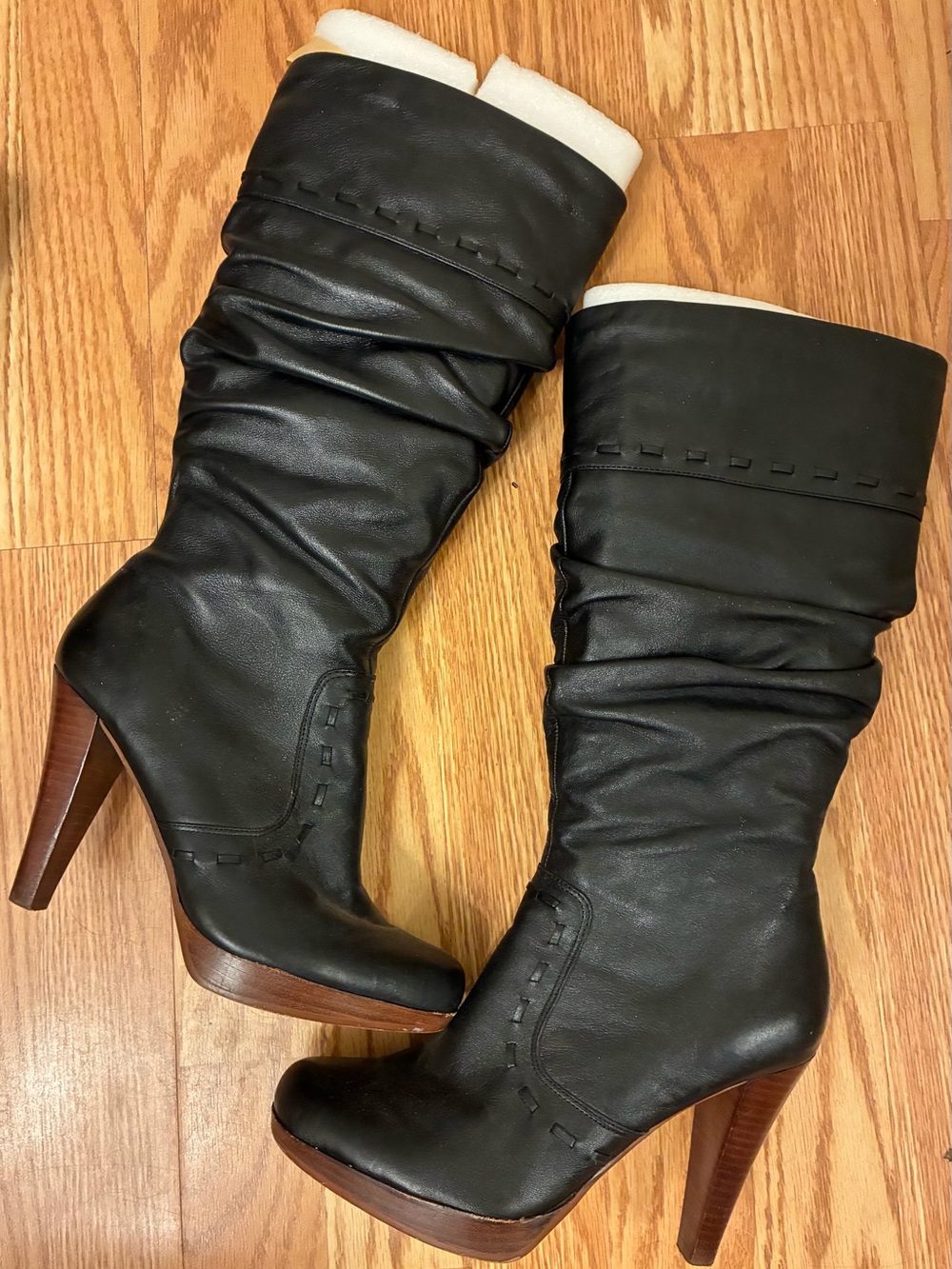 Guess Black Slouch Leather Platform Heel Boots